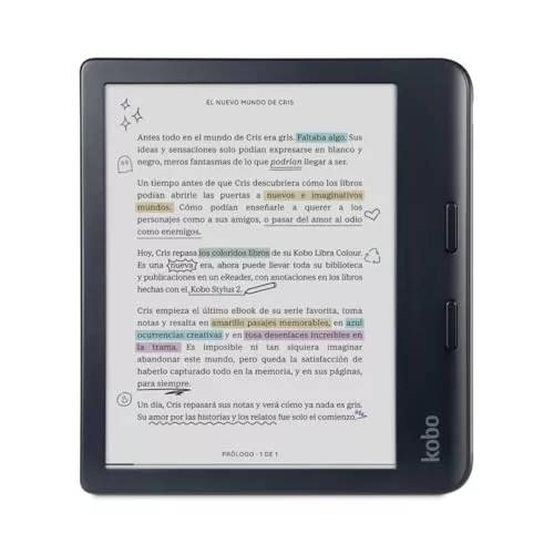 Kobo Libra Colour eReader | Pantalla E Ink Kaleido™ 3 de 7" | Temperatura del Color y Brillo Ajustables | Reducción luz Azul | eBooks y AudioBooks | Memoría 32 GB | Resistente al Agua | Negro