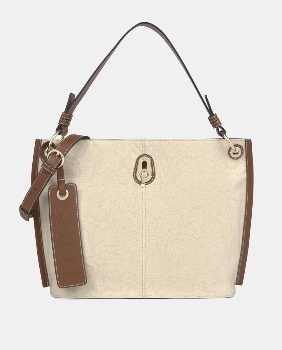 Hobo Tous Icon de piel y algodón bicolor en marrón y beige