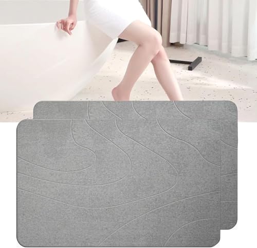 Dai Lufei Alfombra de baño de piedra – tierra de diatomeas natural, alfombrilla de ducha súper absorbente, de secado rápido, antideslizante, alfombrilla de baño y suelo de baño (gris claro*2)