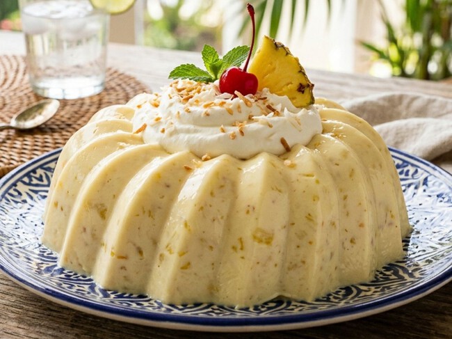 Cómo hacer una gelatina de piña colada con 1 lata de piña en almíbar con un toque de ron: queda cremosita y en muy poco tiempo