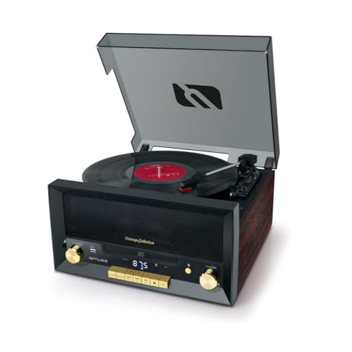 Muse MT112W - Micro Sistema CD y Radio con Giradiscos Muse Tres velocidades, Bluetooth, USB y Lector de Tarjetas SD