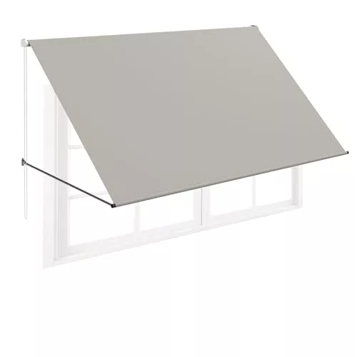 FIVMEN Toldo retráctil con cordón y barra de soporte de aluminio, para balcón, protección solar para ventana, terraza, balcón, 235 x 145 cm, gris