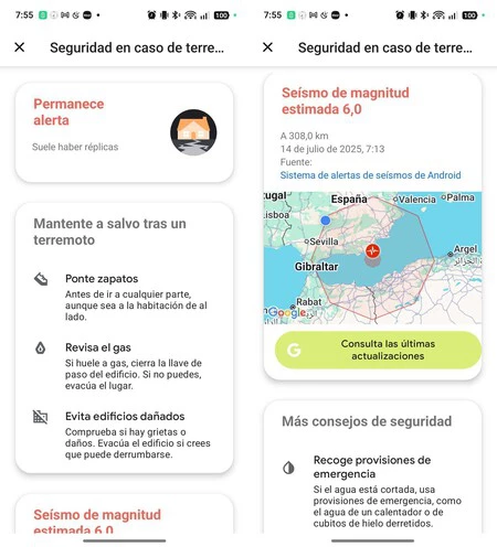 Alerta de seísmo recibido en los Android de Andalucía