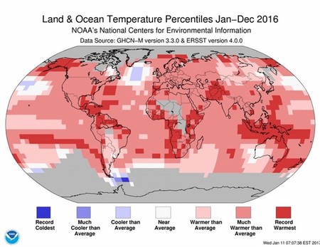 Confirmado que 2016 fue el año más cálido desde 1880
