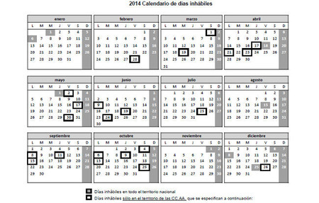 La Agencia Tributaria publica el calendario laboral de días inhábiles de 2014