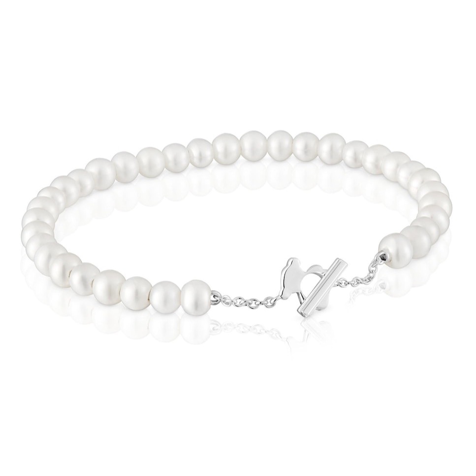 Pulsera de plata Bear esclava con perlas 