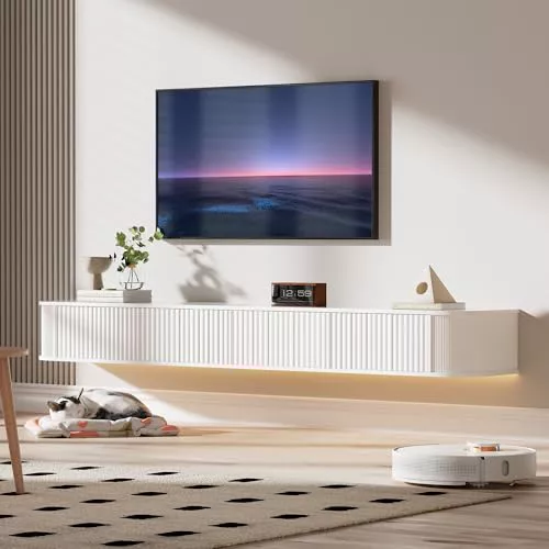 PURFINO Mueble de TV Flotante con Luz LED 