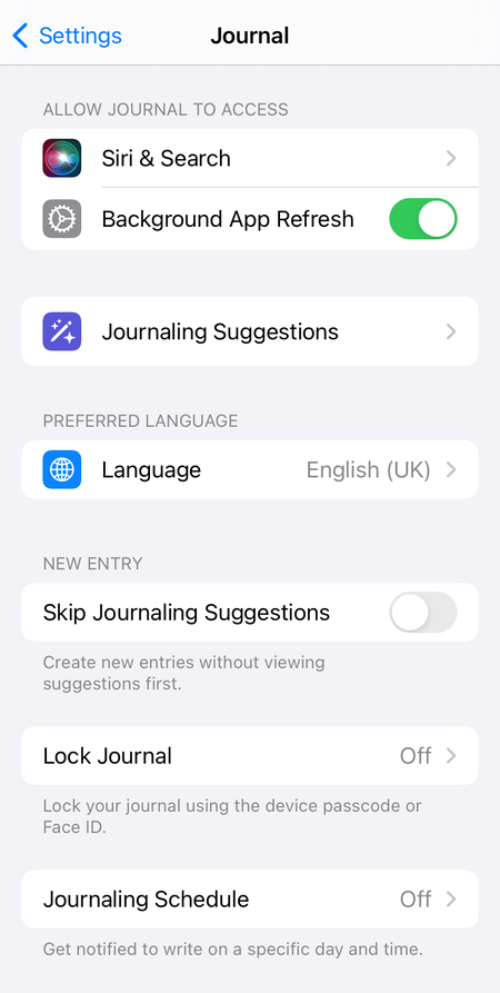 Lock your Journal in the Settings app on your iPhone.