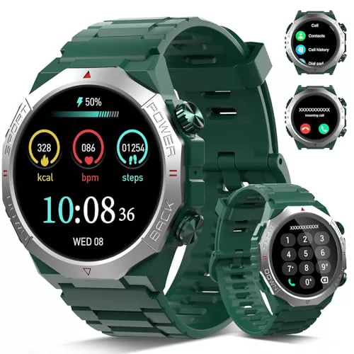 Qecnato Reloj Inteligente Hombre, 1,39" Smartwatch con Llamada Bluetooth, Impermeable IP68 Reloj Deportivo con 110+ Modos, Redondo Pulsera Actividad con Monitoreo de Sueño/Pulsómetro/Podómetro, Verde