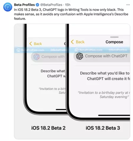 ChatGPT iOS 18.2 ベータ 3 を変更する
