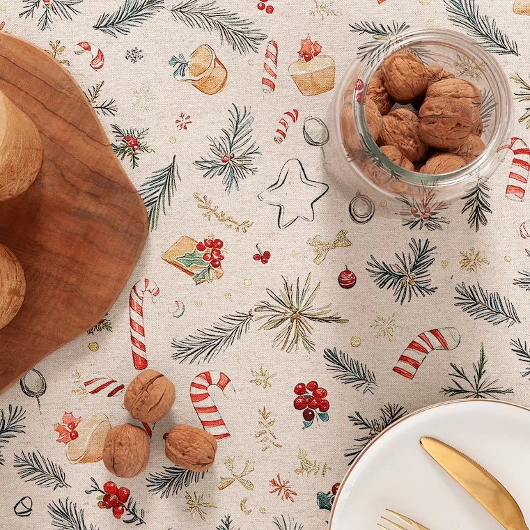 GAMUSI Mantel lino Navidad, estampado