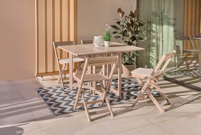 Conjunto De Balcon Mesa 4 Sillas Madera De Acacia