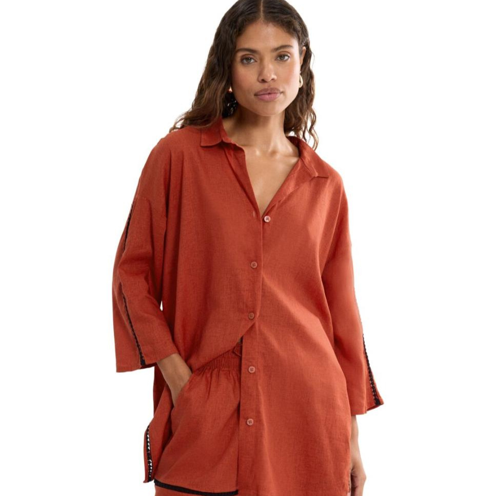 Camisa desenfadada estilo kaftan de lino y viscosa, totalmente traspirable Teja Triumph