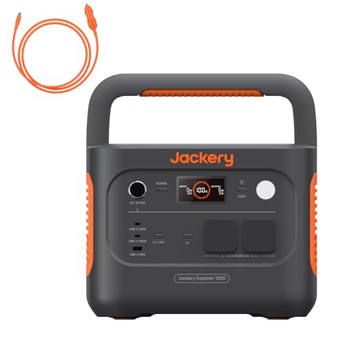 Jackery Explorer 1000 v2 Estación de Energía Portátil con Cable de Carga de Coche, 1070Wh/1500W Batería LiFePO4, Carga Rápida 1H, 6 Puertos USB-C/A AC/DC, Generador Solar para RV, Acampada, Hogar