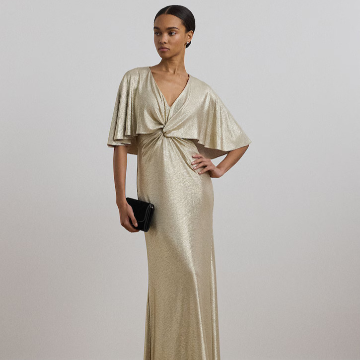 Lauren Ralph Lauren - Vestido largo metalizado con capa.