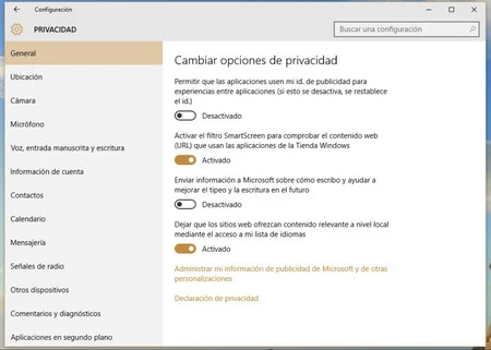Privacidad Windows 10