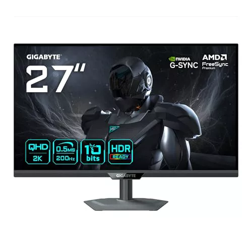 GIGABYTE G27Q20 Monitor Gaming 27” QHD - 2560 x 1440, 200Hz, 0.5ms, Compatible con G-Sync, FreeSync Premium, HDR10, HDMI 2.0, DisplayPort 1.4