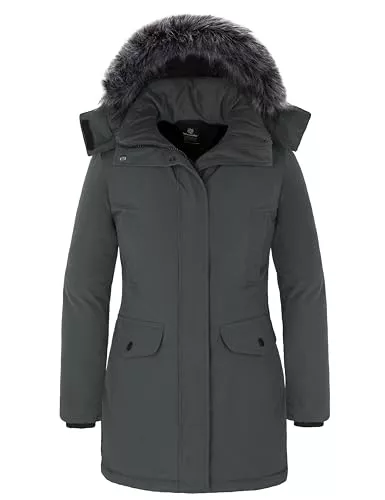 Wantdo Abrigo de Invierno Cálido para Mujer Chaqueta Abrigada a Prueba de Viento para Exteriores Chaqueta Acolchada de Algodón Parka Clásica Larga Gruesa Gris S