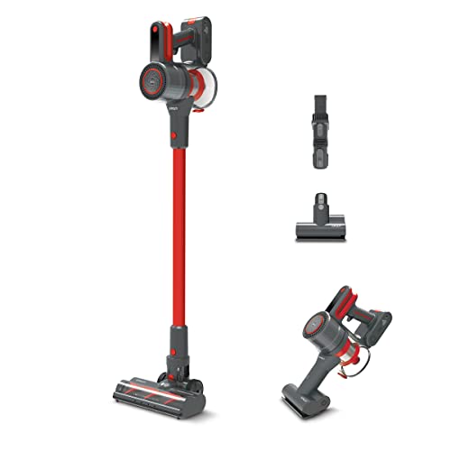 Polti Forzaspira D-Power SR550, Escoba Eléctrica Sin Cable, 2 en 1, Motor Digital y Tecnología Multi-Ciclónica, Hasta 40 min de Autonomía, 3 Programas de Aspiración, Mini Turbo Cepillo, Rojo y Gris