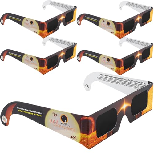Gafas de Eclipse Solar Homologadas, Pack de 5 | EN ISO 12312-2:2015 | Para Ver el Eclipse Total de Sol | España Agosto 2026 | Filtro Solar