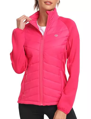 MoFiz Chaquetas para Mujer Chaqueta Softshell Forro Polar Ligera Abrigo Acolchado Mujer Plumon Otoño Invierno con Cremallera Rosa Talla US XL/EU XXL