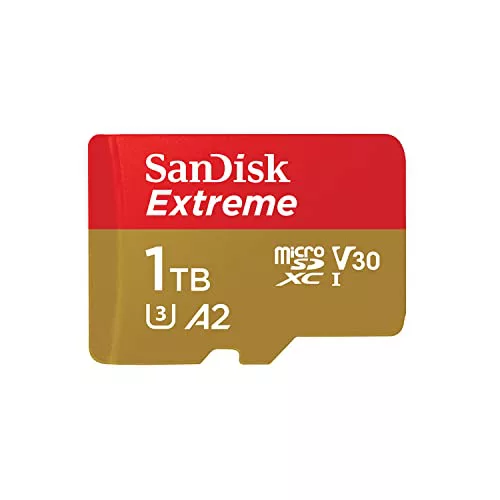 SanDisk Extreme Tarjeta Micro SDXC 1 TB + adaptador SD, (Para teléfonos inteligentes, cámaras de acción, drones) V30, hasta 190 MB/, RescuePRO Deluxe, A2 C10 U3 UHS-I,