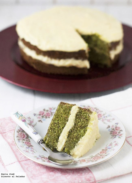 Pastel de té verde japonés y crema de naranja. Receta