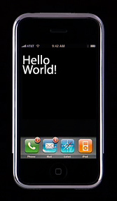 La aplicación "Hello World!", programada nativamente para el iPhone, disponible para descargar