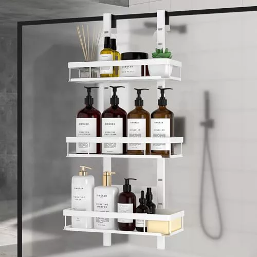 Diwoker Estanteria Baño sin Taladro, Estanteria Ducha (Blanco-3 Niveles)