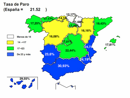 Mapa del paro por autonomías, la imagen de una catástofre humana