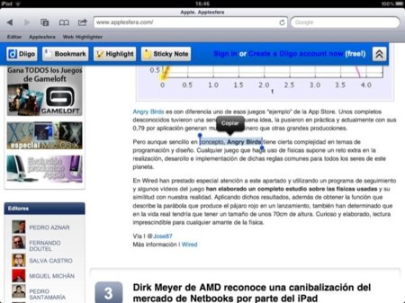 Web Highlighter para el iPad, resaltado de sintaxis desde Safari