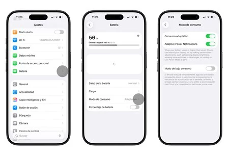 Modo de consumo adaptativo de iOS 26