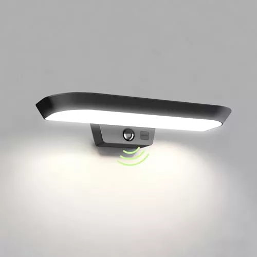 auralab Luz Solar Exterior con Sensor de Movimiento 3 Modos, Luces Solares LED Exterior 4000K, Impermeable IP54 aplique solar exterior para Pared, Puerta, Jardin, Garaje, Blanco Ovalado