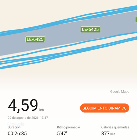 Porción de un entrenamiento de circuito en carretera. La precisión es buena para un smartwatch de su clase