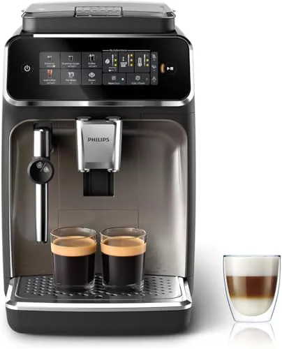 Philips Serie 3300 Cafetera Superautomática, Espumador de leche clásico, 5 tipos de café, SilentBrew, Molinillo Cerámico, pantalla táctil
