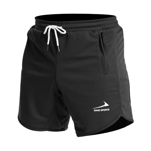 Pantalones Cortos Deportivos para Hombre, Pantalones Cortos de Entrenamiento Deportivo para Correr, Gimnasio, con Bolsillos con Cremallera Negro/con toallero XL
