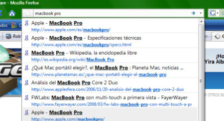Cybersearch, resultados de Google en la barra de direcciones de Firefox 3