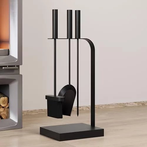 Kingson Juego de herramientas para chimenea de 4 piezas, color negro, para quemadores de troncos, incluye póquer, cepillo y pala para quemadores de troncos