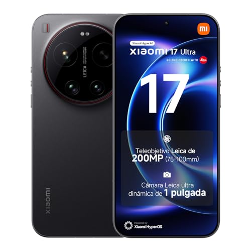 XIAOMI 17 Ultra - 16+512GB Smartphone, 200 MP Leica Telephoto Lens (75-100 mm), Snapdragon 8 Elite Gen 5, HyperAI, 1 year Extra warranty, Charger not included, Black (ES Version)