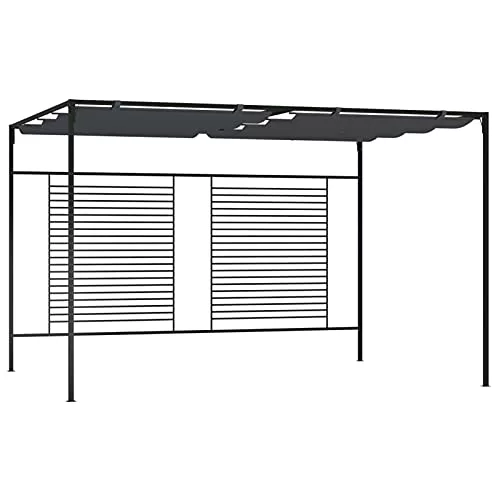 Festnight Pérgola de Jardín 400x300x233 cm, Cenador con Techo Retráctil, Pérgola con Toldo para Patio Terraza, Cenador de Metal y Tela Resistente al Agua y a UV, Gris Antracita