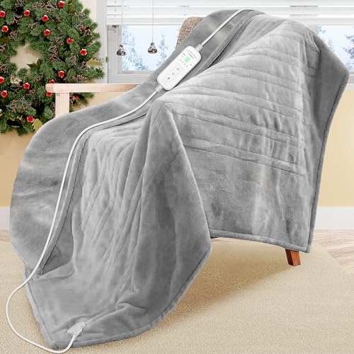 QUIQEI Manta Electrica 150x130cm, la Manta eléctrica está Hecha de Terciopelo, 6 Funciones de cronómetro, 9 Niveles de Temperatura, Franela Lavable.