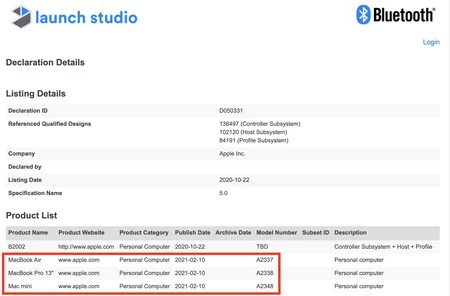 Apple B2002 Bluetooth データベース