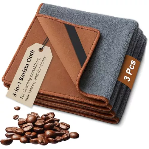 3 Artículos Paños para Baristas, Paños de Microfibra Paños de Microfibra de Doble Cara, accesorios para Baristas para Limpiar la Lanza de vapor del Portafiltros, paño de Limpieza para Cafeteras