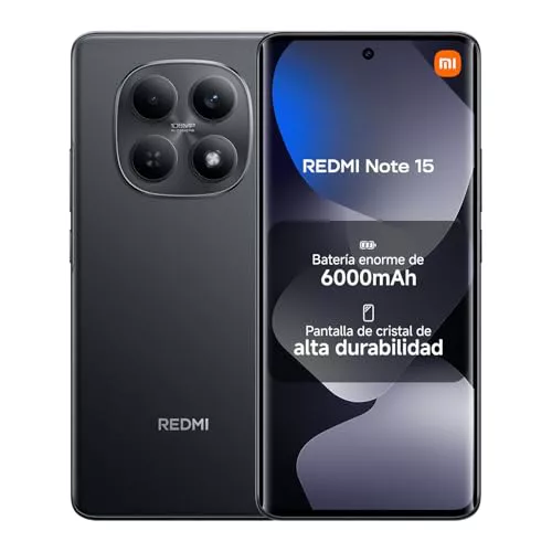 XIAOMI REDMI Note 15 - Smartphone de 8+256GB, Pantalla AMOLED FHD+ de 6,77", MediaTek Helio G100-Ultra, cámara de 108MP, batería de 6000 mAh, Cargador no Incluido, Negro (Versión ES)