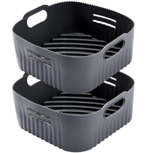 21CM Molde Silicona Freidora de Aire, 2PCS Cuadrado Accesorios Freidoras de Aire para COSORI 5,5L 4,7L, Cecotec 6L, 5,5L, Reutilizable Accesorios Freidora sin Aceite en lugar de Papel de Horno, Gris