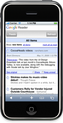 Nueva beta de Google Reader para el iPhone