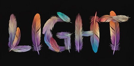 Plumas de colores formando la palabra Light