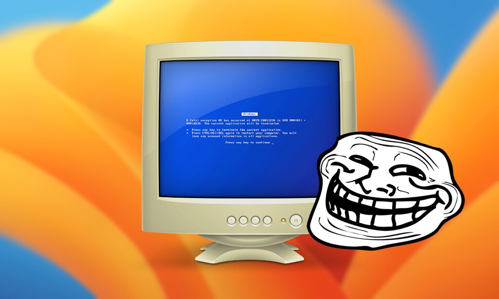 Apple lleva 15 años troleando: aún usa un monitor CRT con pantallazo azul para representar a Windows en macOS Ventura