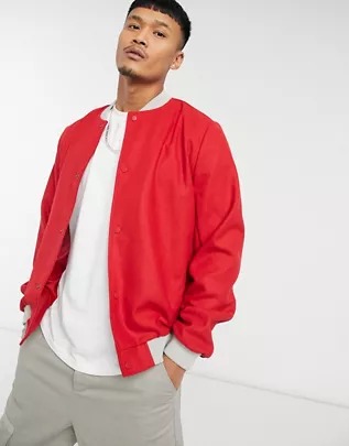 Chaqueta universitaria roja de lana Actual de ASOS DESIGN
