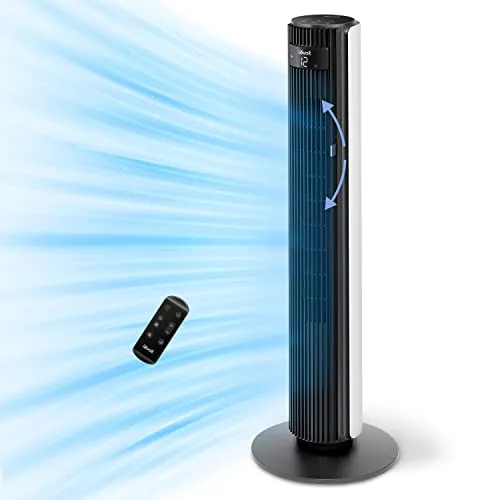 LEVOIT Ventilador de Torre, Ventilador Silencioso 25 dB y 23 W, Potente 7.5m/s para Habitación Grande, 12 Velocidades con Mando a Distancia, 4 Modos y Temporizador 12H, Ajuste Arriba/Abajo 60°